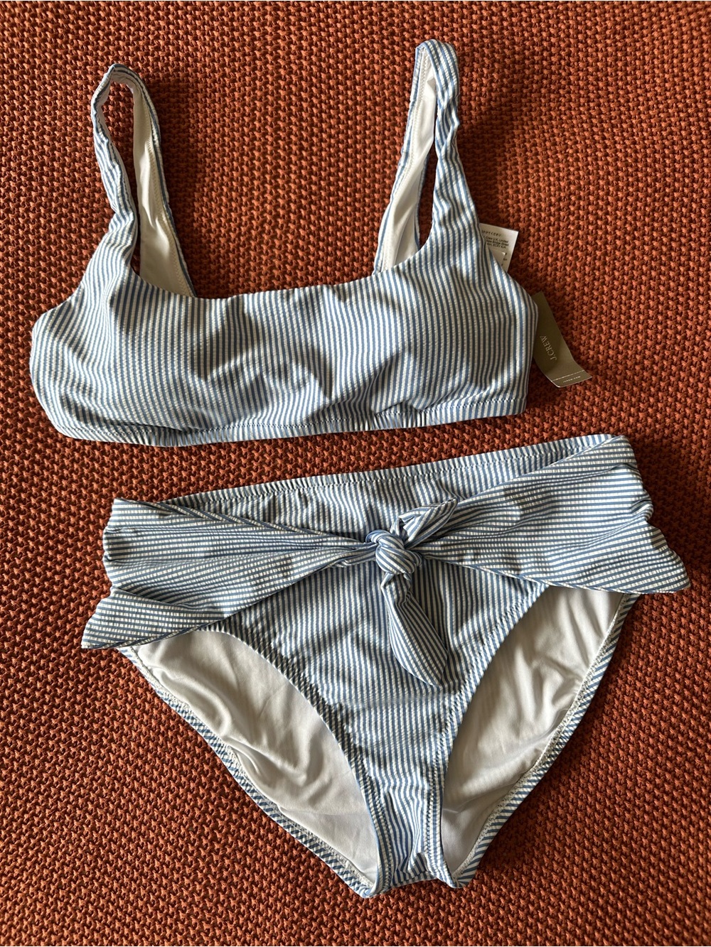 J. Crew Light Blue and White Striped Bikini Set with Tie Waist